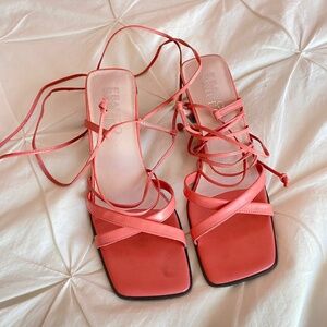 Franco Sarto Strappy Coral Sandals with Ankle Ties